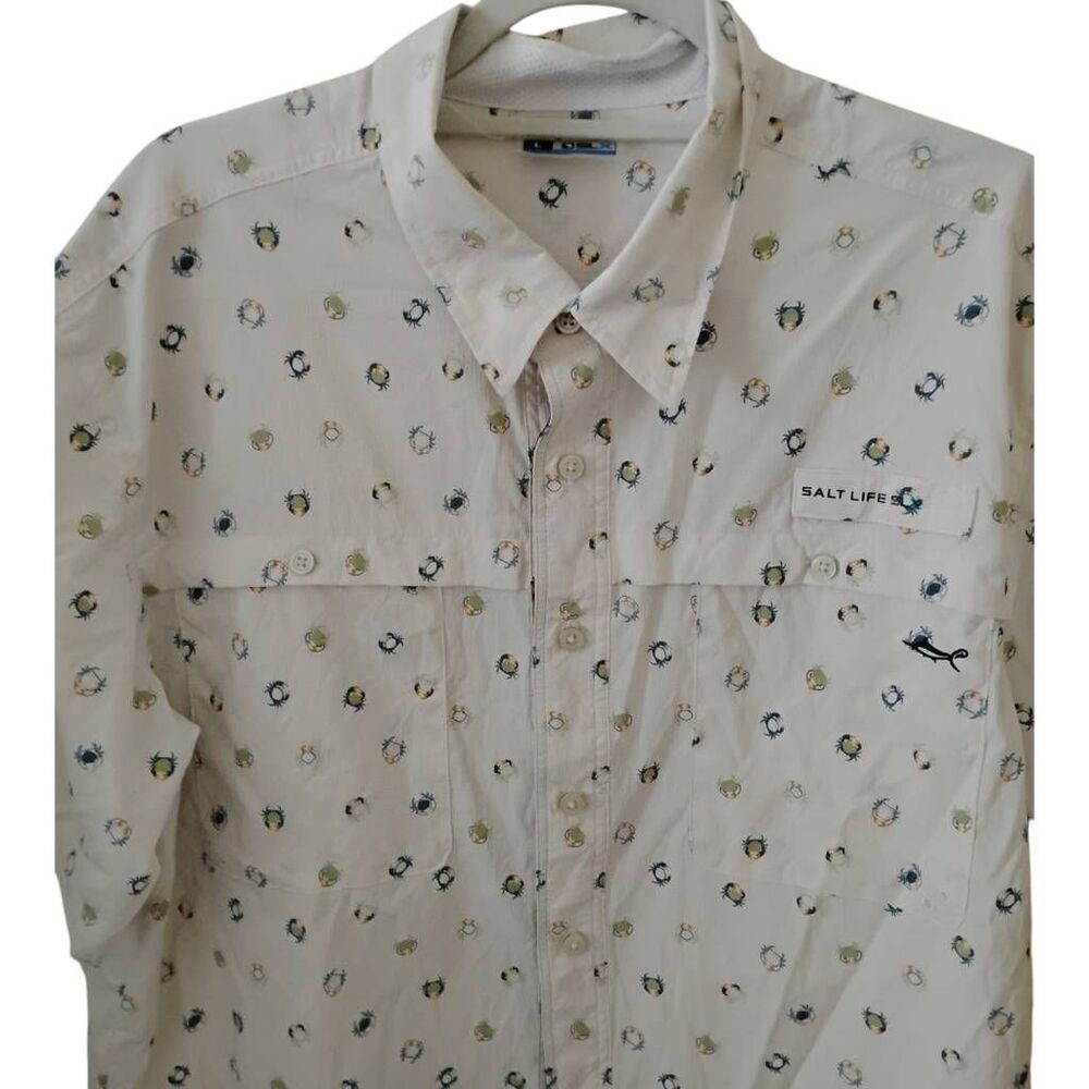 Men's Salt Life Crab Print Casual Shirt Size Large - Picture 2 of 6